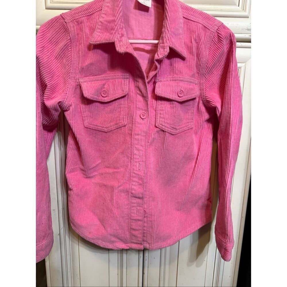 PacSun Kids Corduroy Collared Button Front Long Sleeve Shacket Pink Size Large